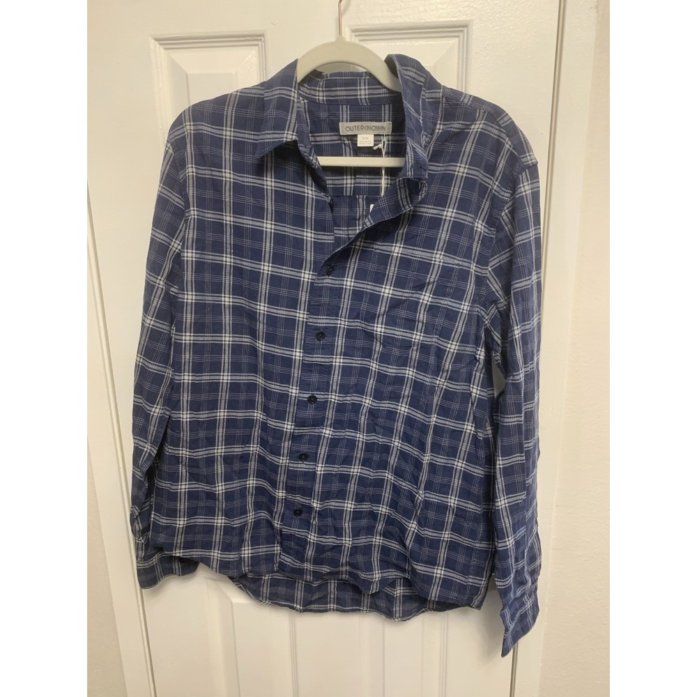 NWT Outerknown Cotton Long Sleeve Shirt Blue White Medium